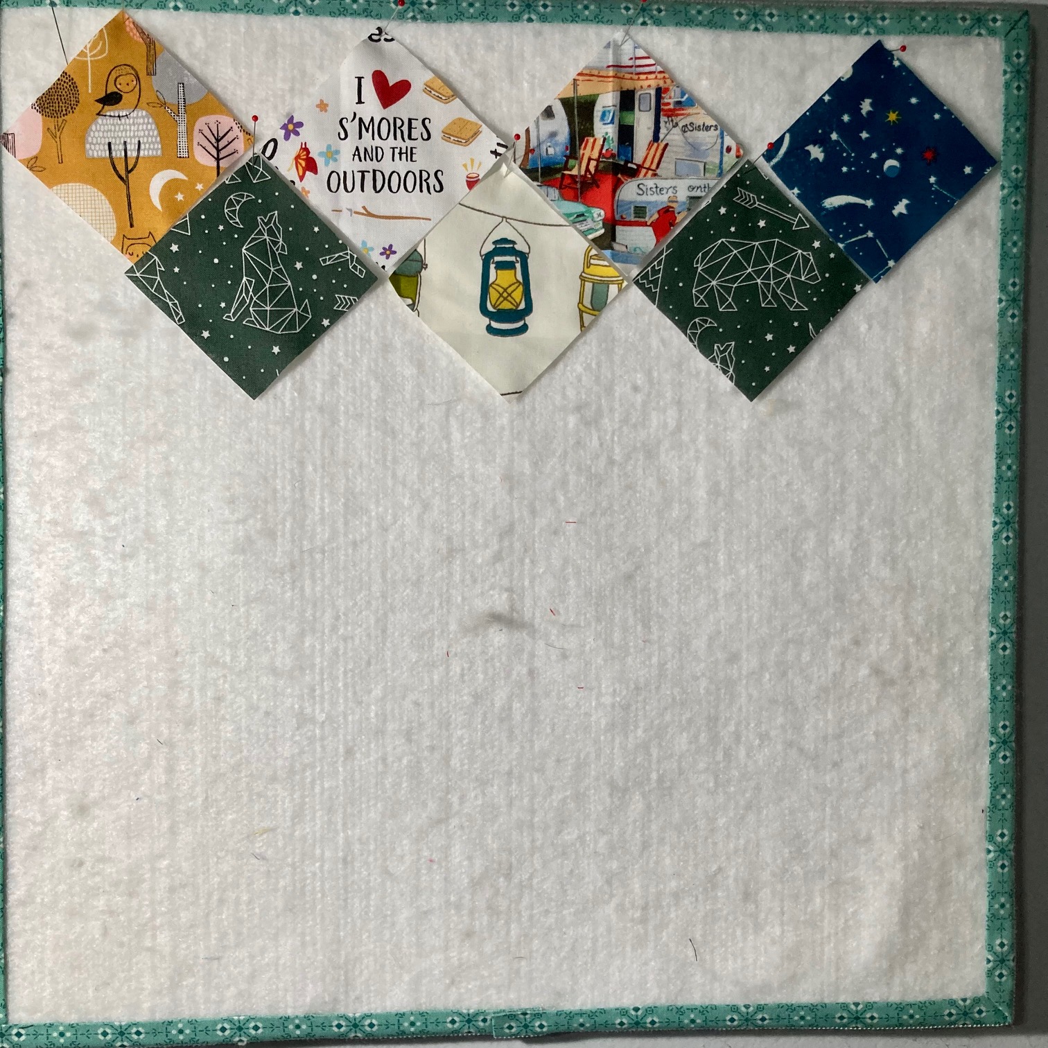 First seven fussy cut on point squares for Mosaic quilt
