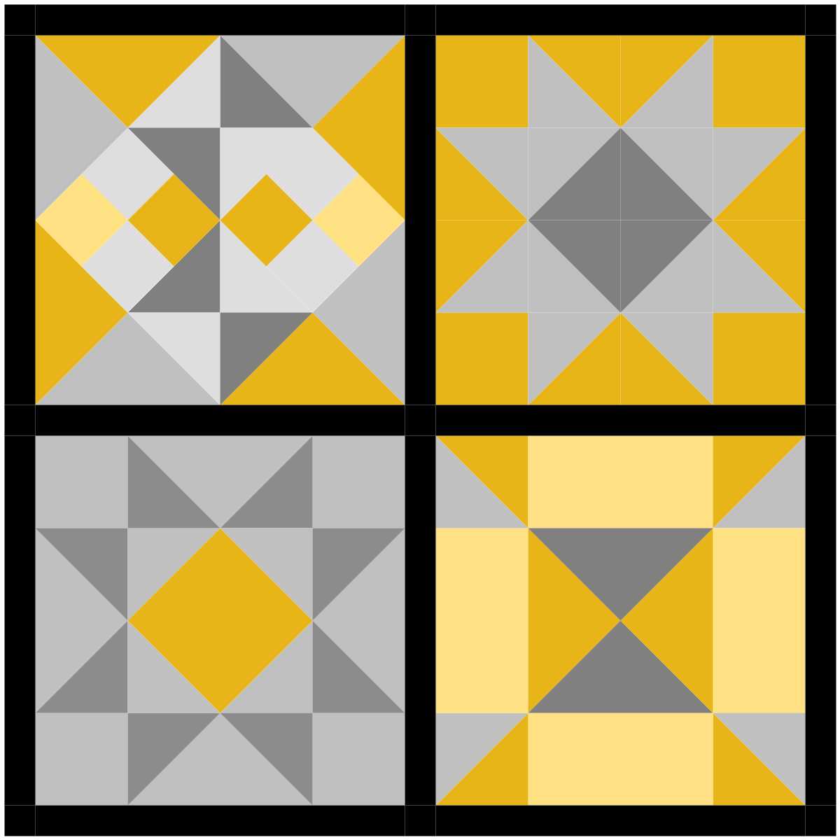 mid century modern quilt with four blocks