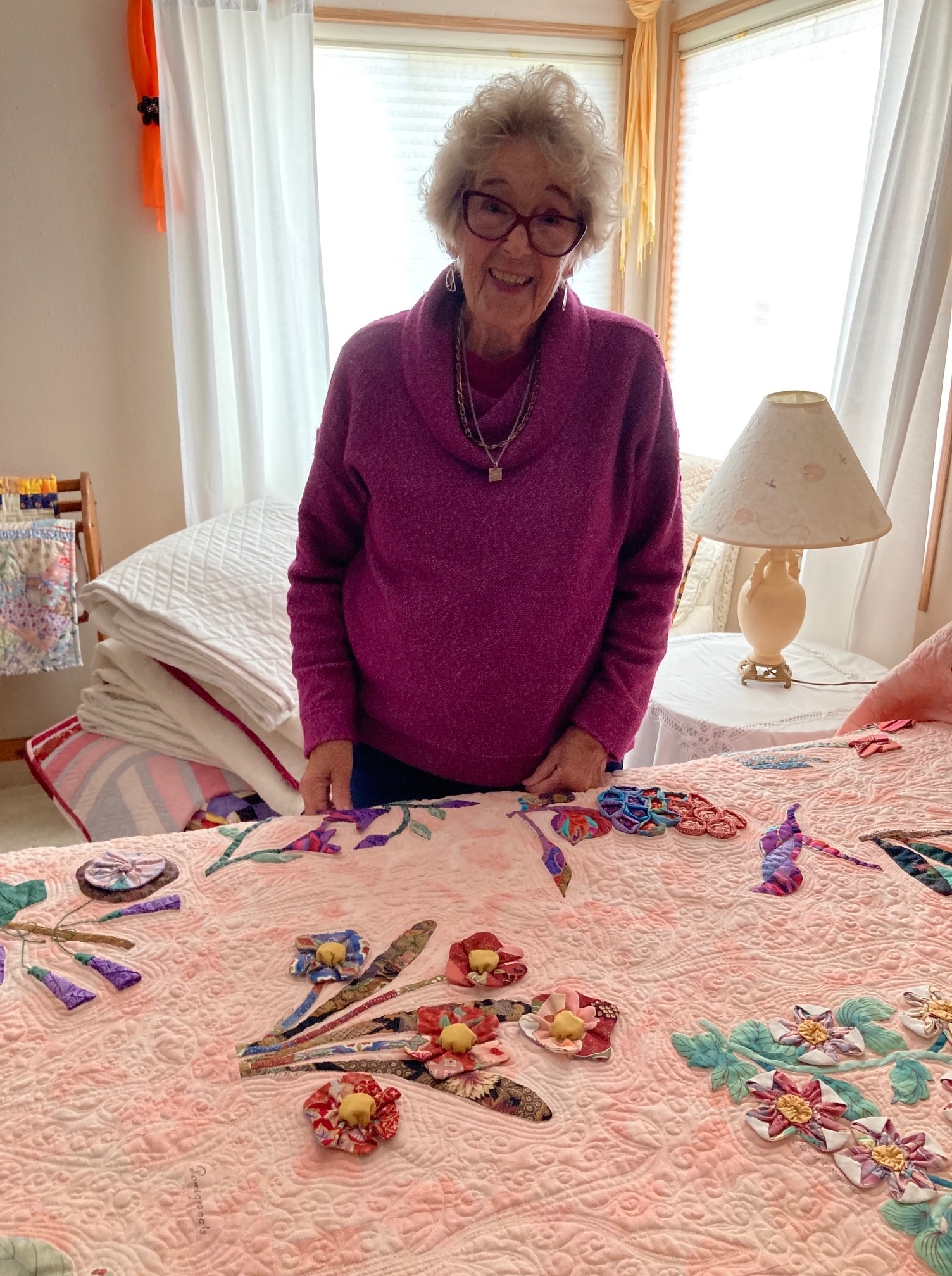 Aunt Lois with Kumiko Sudo quilt