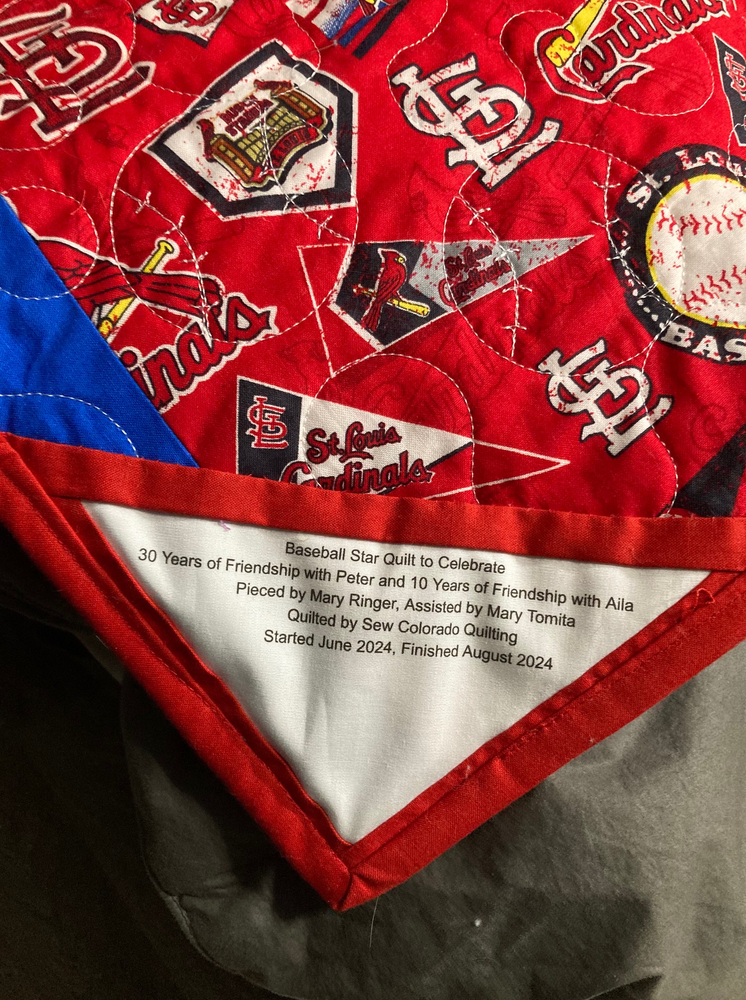 Baseball star quilt label